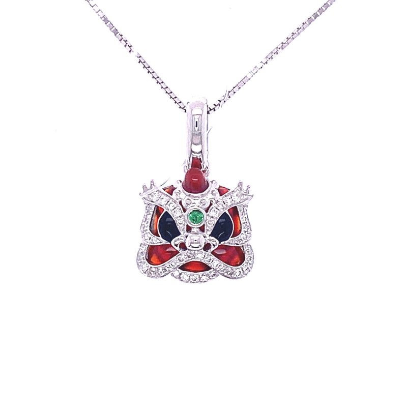 White Dancing Lion Pendant