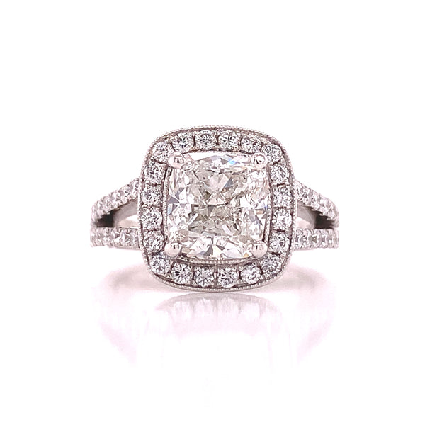 Rounded Halo Cushion Cut Diamond Ring