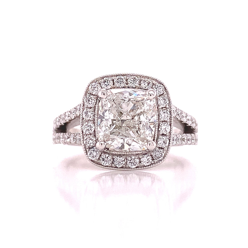 Rounded Halo Cushion Cut Diamond Ring