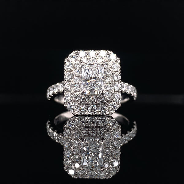 Double Halo Cushion Cut Diamond Ring