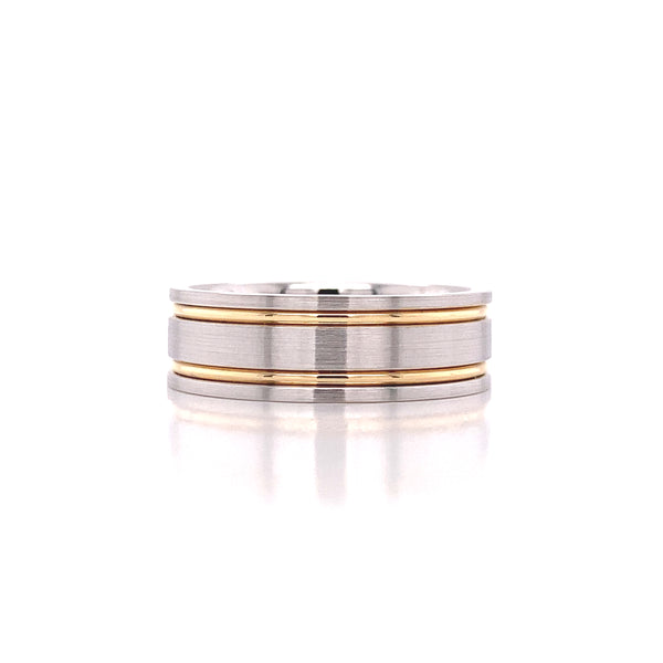 Double Line Two Tone Men's Wedding Ring
