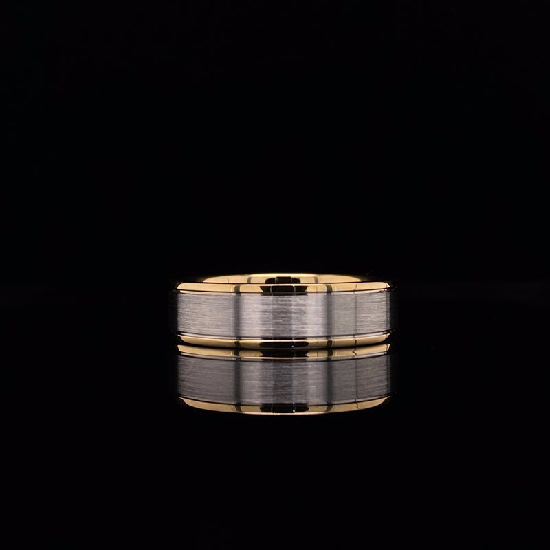 18k white gold matte satin finish with gold polished edge
