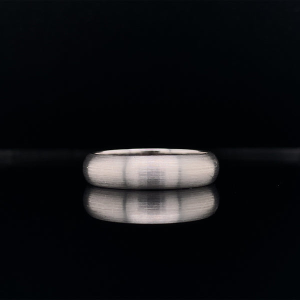 men's curved satin finish white gold wedding band