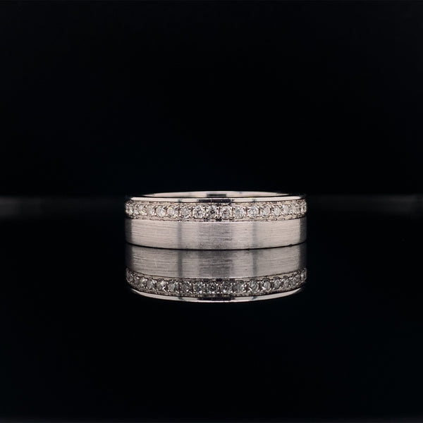 men's satin finish with eternity diamonds gold wedding ring