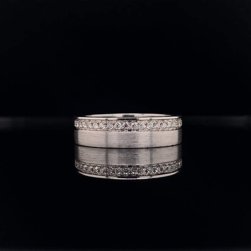 men's satin finish with eternity diamonds gold wedding ring