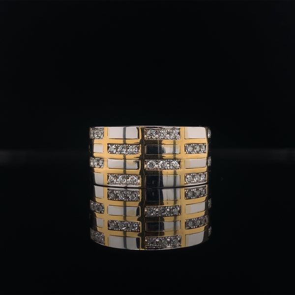 men's checkered white and yellow gold diamond wedding ring
