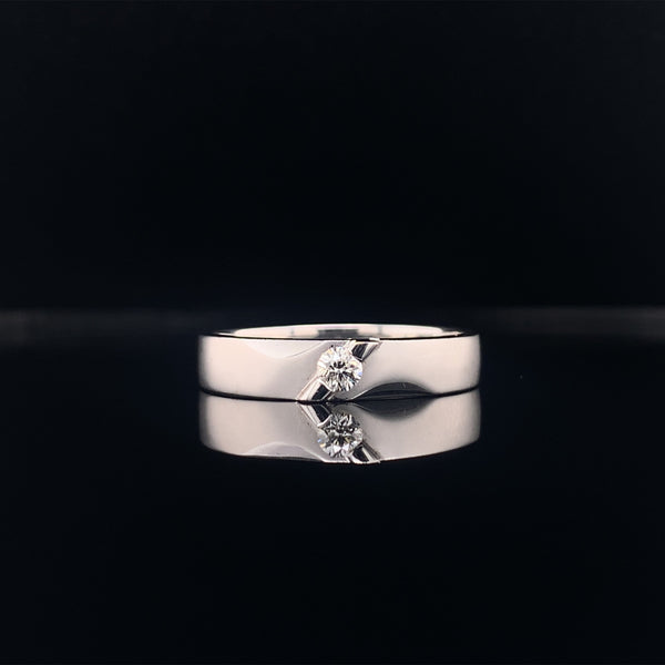 satin finish diamond wedding band with polished design