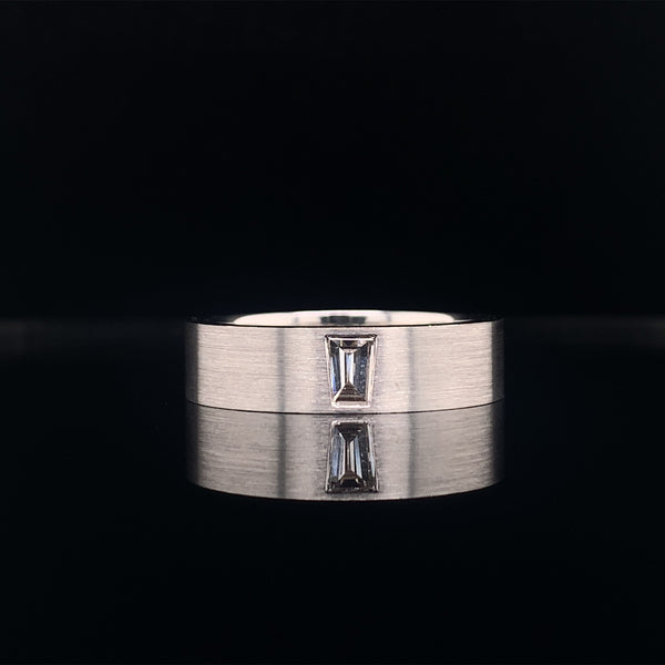 men's satin finish emerald cut diamond wedding ring