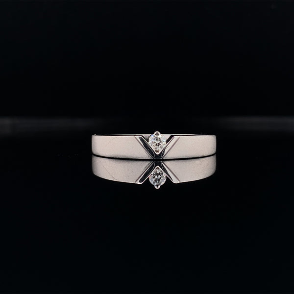 satin finish diamond wedding band with floating diamond