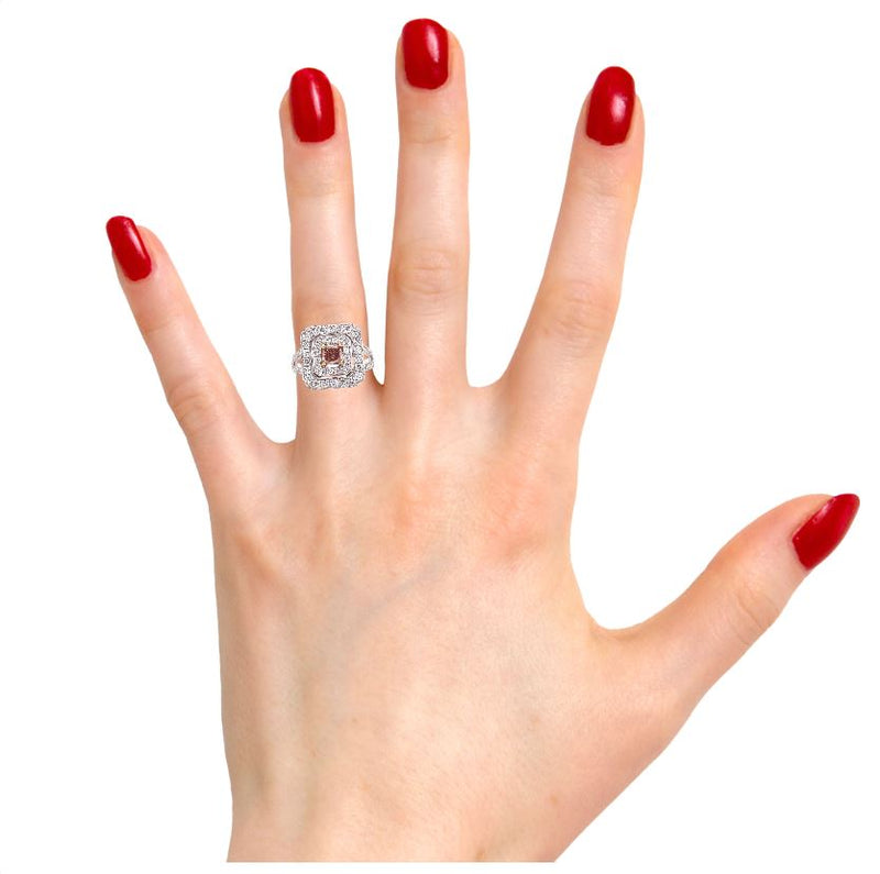 Pink Diamond Round Edge Double Halo Dress Ring