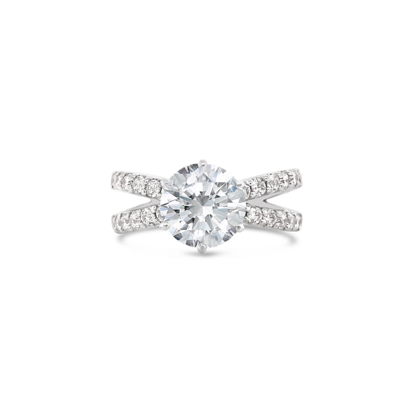 Six prong split twisted shank diamond ring