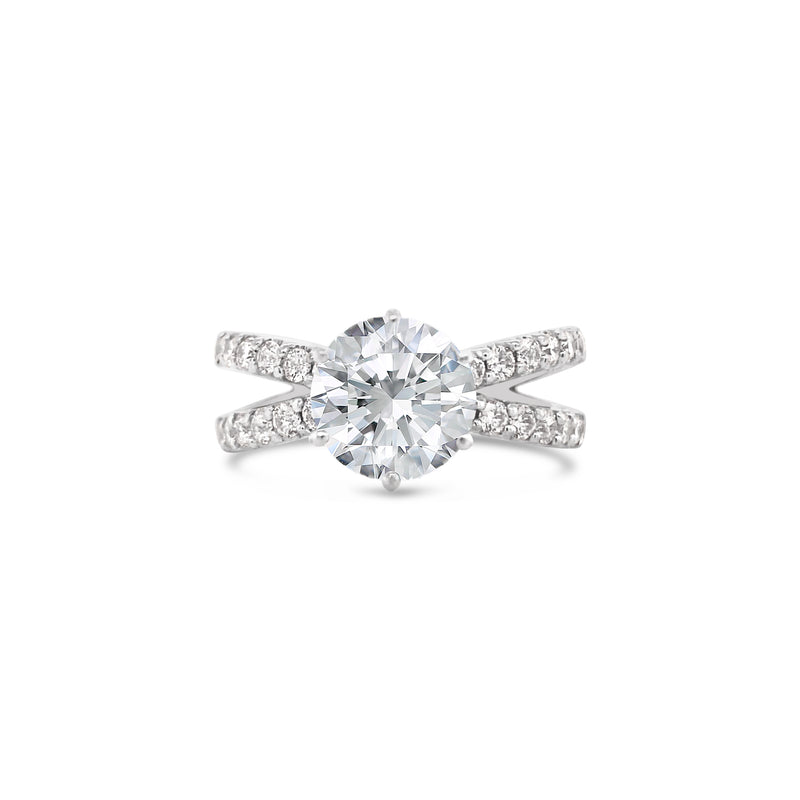 Six prong split twisted shank diamond ring