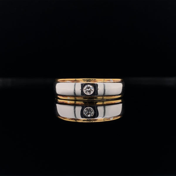 men's polished gold with yellow gold edge diamond wedding ring