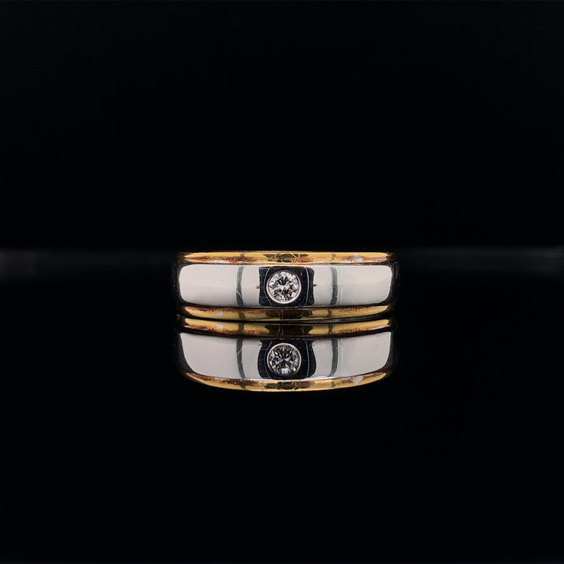 men's polished gold with yellow gold edge diamond wedding ring