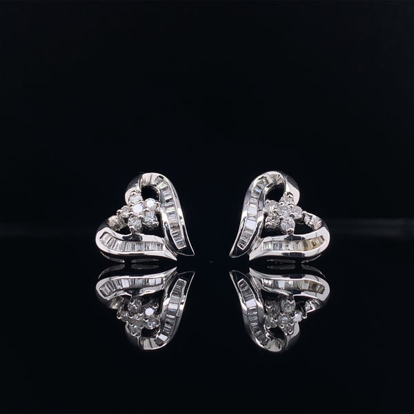 18k white gold diamond heart earrings