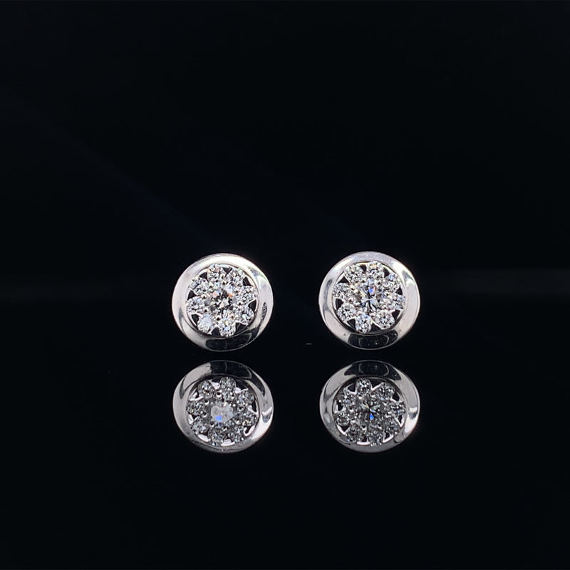 18k white gold floral diamond studs