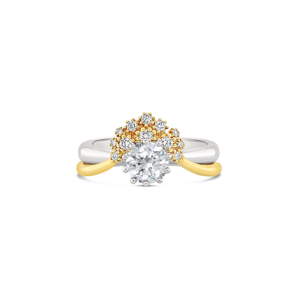 white and yellow gold crown ring set