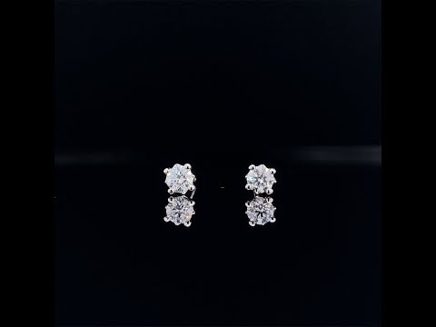 18k white gold four prong diamond stud earrings