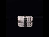 MEN'S WHITE GOLD CONTRAST RING WITH GROOVES AND CENTRE DIAMOND