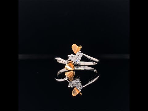 diamond and rose gold fluttering hearts ring