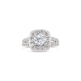 rounded edge square halo round cut diamond ring