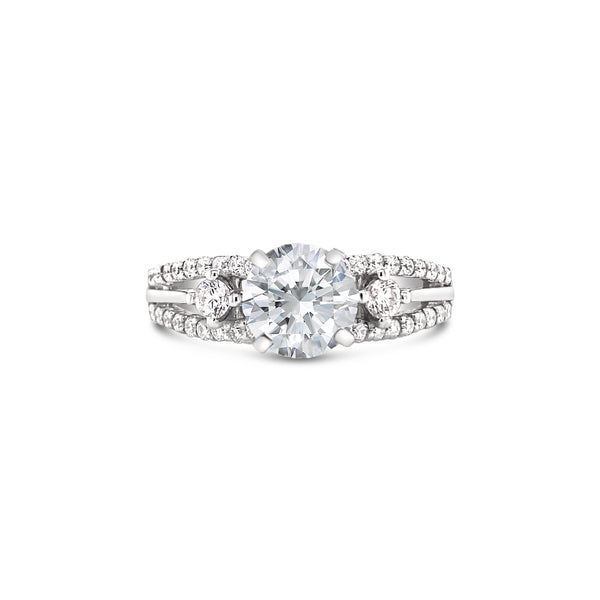 Round cut split shank with feature diamonds