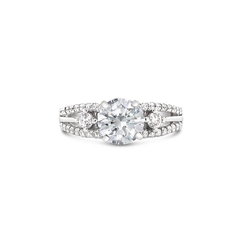 Round cut split shank with feature diamonds