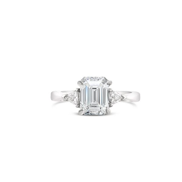 Timeless Three stone emerald cut diamond engagement ring, Sydney Engagement Ring 