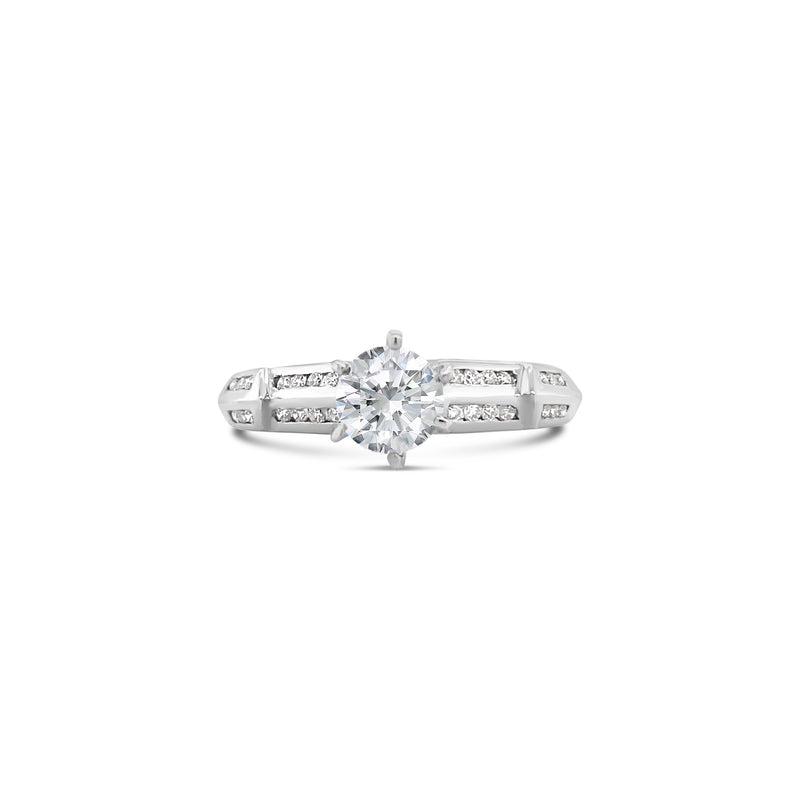 six prong edged band channel setting diamond ring