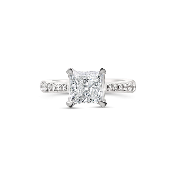 Tapered shank princess cut diamond ring